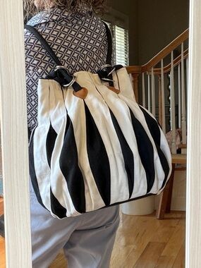 Coastal Minimalist Striped Cotton Slouchy Backpack Black/White Made in India